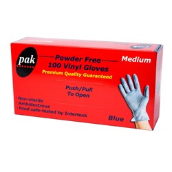 GLOVES PAK VINYL BLUE P/FREE MEDIUM (10 X 100PC) # GLOVES-B-M-PF PLUSPAK