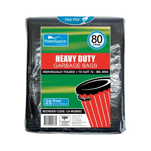 BAG BIN GARBAGE 72-80LT HEAVY DUTY BLACK 25S(10) # RBG002 PRIME SOURCE