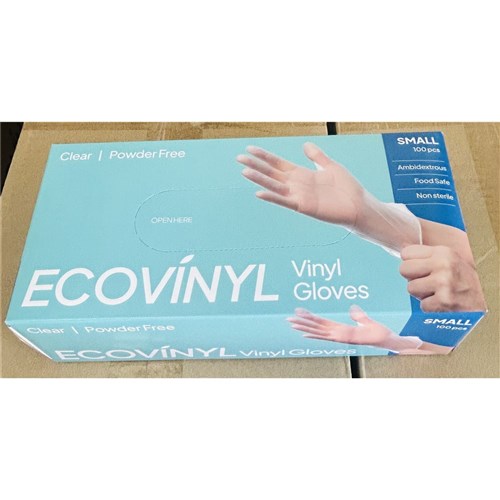 GLOVE ECO VINYL CLEAR P/FREE SMALL  100S(10) # GLO-ECO-S-PF PLUSPAK