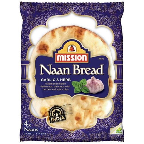 BREAD NAAN GARLIC & HERB 4S(8) # 1447 MISSION